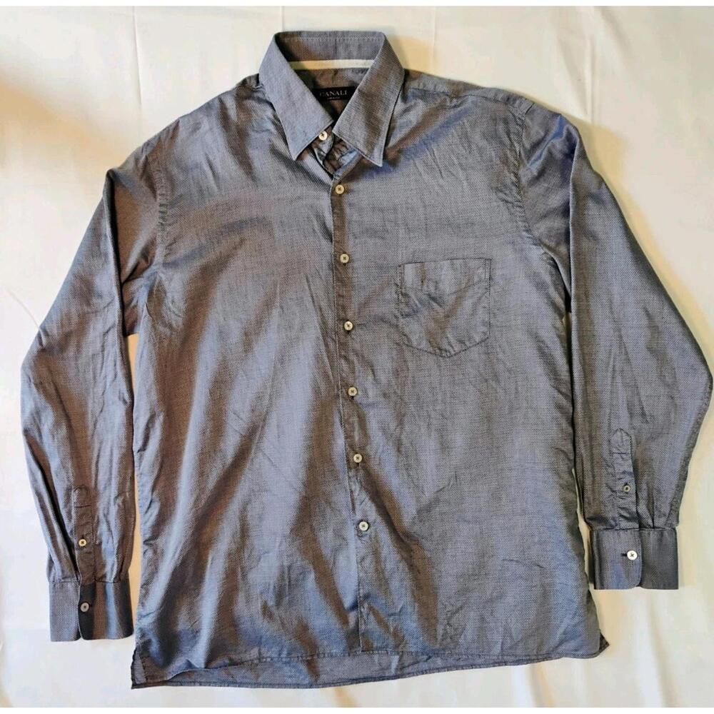Men’s Canali Blue Patterned Dress Shirt XL